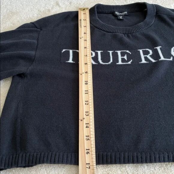 True Religion Sweater Size S Navy Cropped Crew Neck Pullover Streetwear Urban - Picture 9 of 9